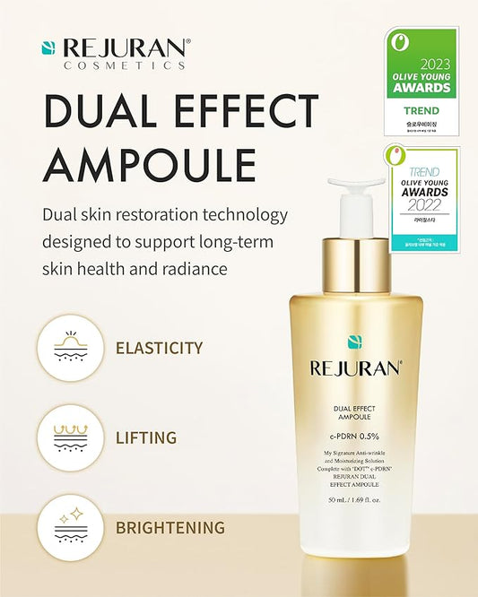 REJURAN® Dual Effect Ampoule, DOT DUAL c-PDRN® [Larger Size] - Salmon DNA Face Serum for Deep Rejuvenation, Wrinkle Care, Skin Elasticity with Visible Anti-Aging Results. Korean Skincare (1.69 fl oz)