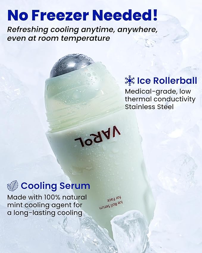 Ice Roll Serum - Cooling Serum with Face Massager Roller for Under Eye Bags, Puffiness, Dark Circles, Hydrating & Pore Minimizing with Panthenol, Tannin - Korean Skin Care, 1.69 Fl Oz (50ml)