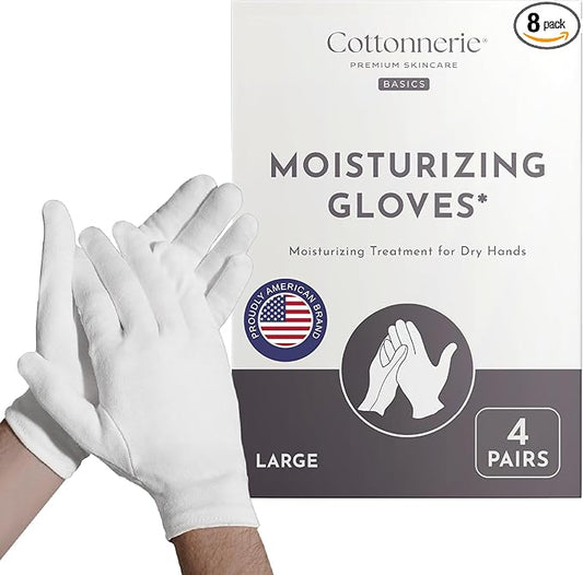 4 Pairs Cottonnerie Basics Cotton Gloves for Dry Hands Sleeping, Moisturizing Gloves Overnight, Hand Moisturizer Gloves, Moisture Gloves for Dry Hands Overnight, Sleeping Gloves, Large