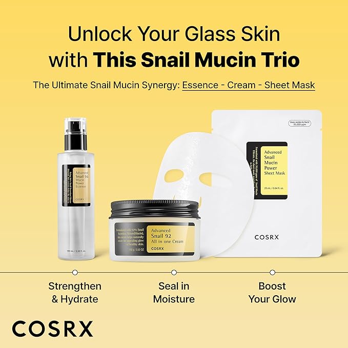 COSRX Snail Mucin Sheet Mask 10 EA with Snail Mucin Serum, Self Care, Face Masks for Dry, Sensitive Skin, Not Tested on Animals, No Parabens, No Sulfates, Korean Skin Care