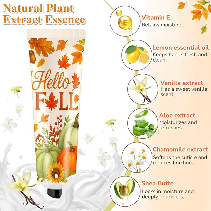 48 Sets Hello Fall Hand Cream Gifts Bulk Baby Shower Hand Cream Travel Size Lotion Bulk Fall Thanksgiving Party Supplies Favors Birthday Wedding for Guest