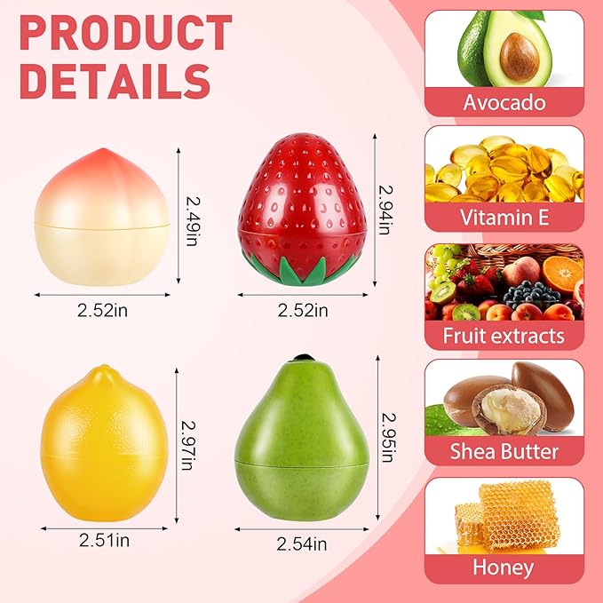 4 Pack Hand Cream Gifts Set For Women, Hand Lotion for Dry Cracked Hands, Birthday Gifts, Bridal Shower Favors, Thank You Gifts and Small Gifts for Women, 1.06 Oz (Strawberry, Pear, Lemon, Peach)