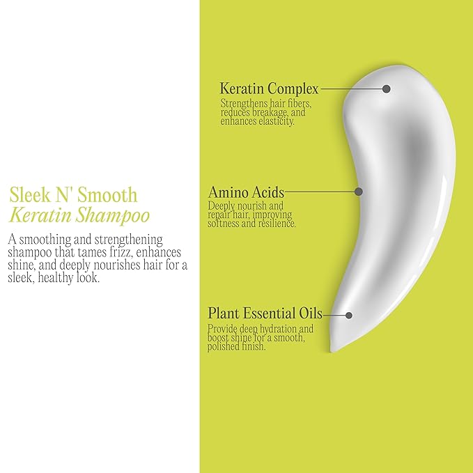 Rev320 Sleek N' Smooth Keratin Shampoo by K-Pure, KeraCore Technology, Sulfate & Paraben Free, Anti Frizz Shampoo for Strengthening, Smoothing and Shine, for Thinning Hair for Women, for Damaged Hair