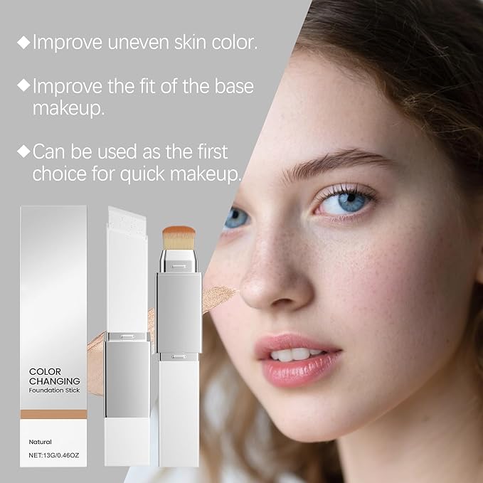 New Blanc Cover Cream Stick V - Color Changing Foundation Stick - Hydrating Concealer Base Makeup, Dual-Ended with Built-in Brush, Portable for Daily Use (Natural)