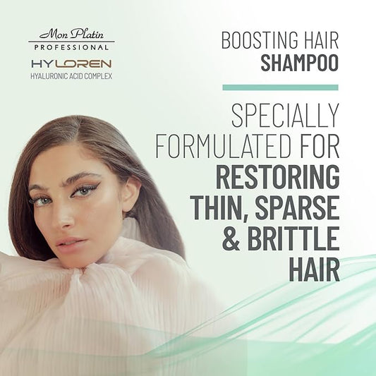 Mon Platin Professional HYLoren Boosting Shampoo, 500ml - For Thin, Sparse and Brittle Hair with Hyaluronic Acid, Volumizing and Thickening Shampoo, SLS/SLES Free, for Damaged Hair