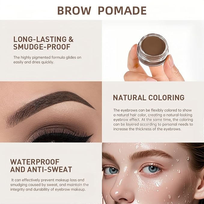 MAEPEOR Eyebrow Pomade 6 Colors Matte Smooth Full-pigmented Brow Pomade Long Lasting Waterproof Natural Brow Gel for All Skin Types and Tones (Matte, 01 Dark Brown)
