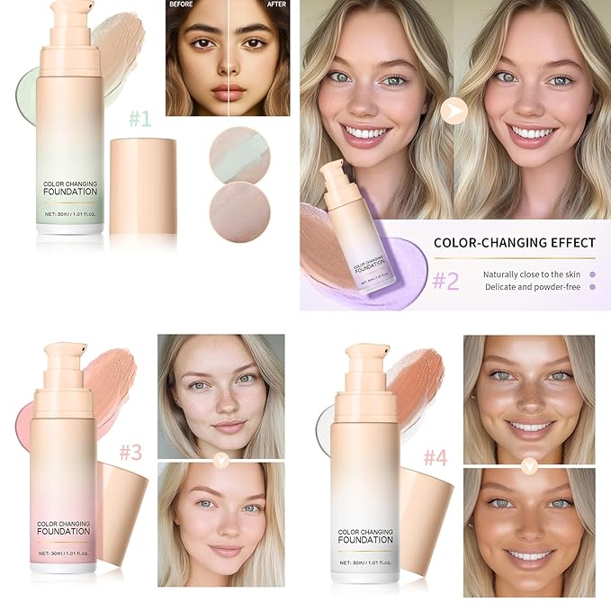 Pink color-changing foundation, color-correcting CC cream with Centella asiatica, even red skin tone, light, non-greasy, moisturizing, concealing, Natural Finish Concealer(1PCS)