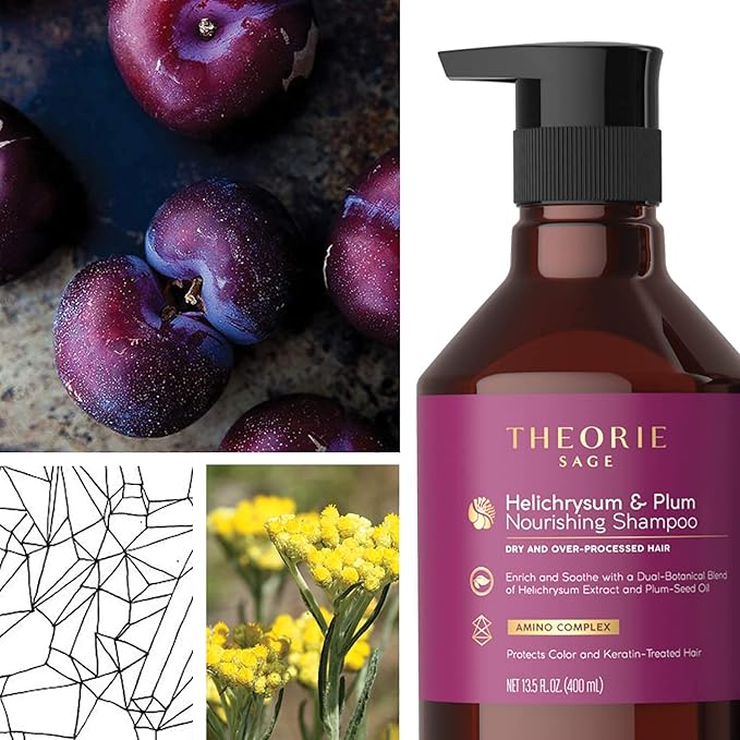 Theorie Helichrysum and Plum Nourishing Shampoo - Enrich and Soothe - Suited for Dry & Over Processed Hair - Protects Color & Keratin Treated Hair, Pump Bottle 800mL - Label Design May Vary