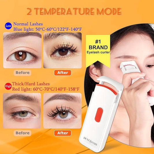 Heated Eyelash Curler - Wide Open Dual-Arc Design Heated Lash Curler - Electric Eyelash Curler - Type-C Rechargeable Mini Lash Curler Natural Curling 24H Long Lasting for Women - Ivory White