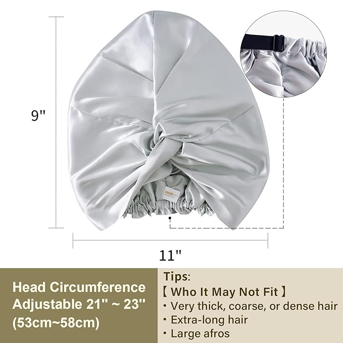ZIMASILK 22 Momme 100% Mulberry Silk Bonnet for Sleeping & Women Hair Care, Highest Grade 6A Silk Hair wrap for Sleeping with Premium Elastic Stay On Head (1Pc, Light Grey)