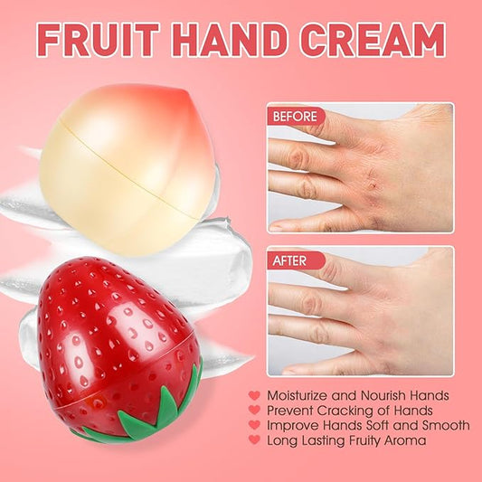 4 Pack Hand Cream Gifts Set For Women, Hand Lotion for Dry Cracked Hands, Birthday Gifts, Bridal Shower Favors, Thank You Gifts and Small Gifts for Women, 1.06 Oz (Strawberry, Pear, Lemon, Peach)