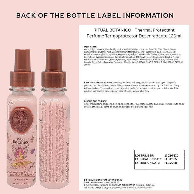 Aftercare for Ritual Botánico Keratina Orgánica | Treatment to Straighten, Repair and Relax Hair | Natural, Organic & Vegan | Product of Colombia | Perfume Termoprotector, 120ml/4.05 Fl Oz (2 Count)