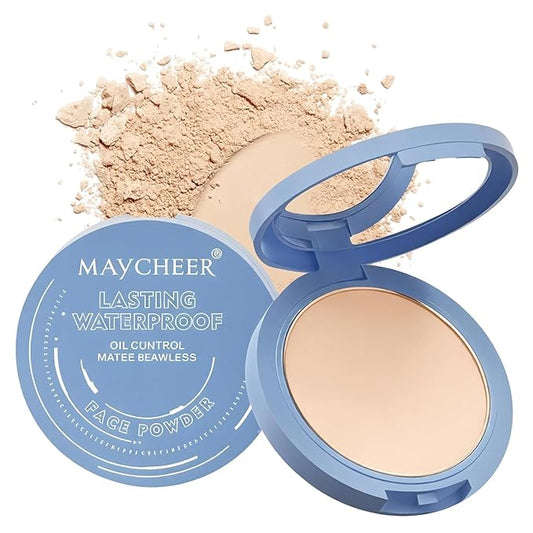 Maycheer Face Powder, Maycheer Setting Powder, Maycheer Lasting Waterproof Oil Absorbing Pressed Powder Compact, Lightweight Finishing Pressed Powder Compact (Natural Beige, 02)