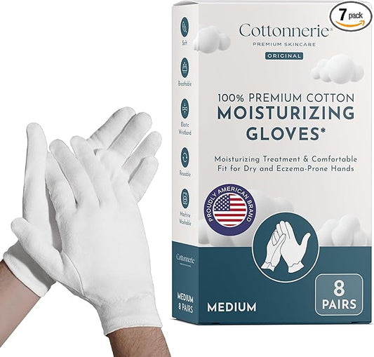 8 Pairs Cottonnerie Original Cotton Gloves for Dry Hands Sleeping, Moisturizing Gloves Overnight, Hand Moisturizer Gloves, Moisture Gloves for Dry Hands Overnight, Sleeping Gloves, Medium