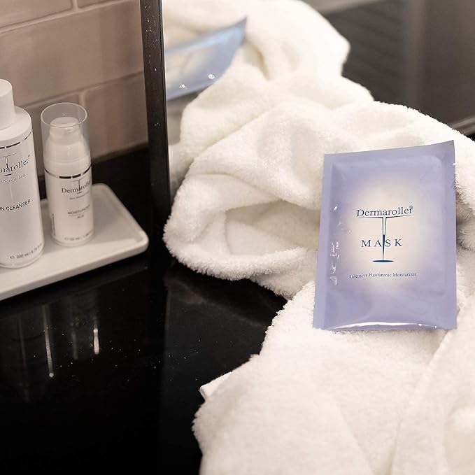 Dermaroller, Silk Face Masks Intensive Hyaluronic Acid Moisturizer with Matriyxl 3000 Tocopherol Boost Collagen Hydrate Dry Skin Reduce Fine Lines Wrinkles SingleUse Masks (10 masks)