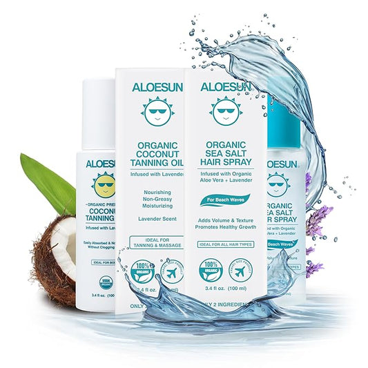 Organic Tanning Travel Size Bundle - Including Organic Coconut Tanning Oil and Sea Salt Hair Spray