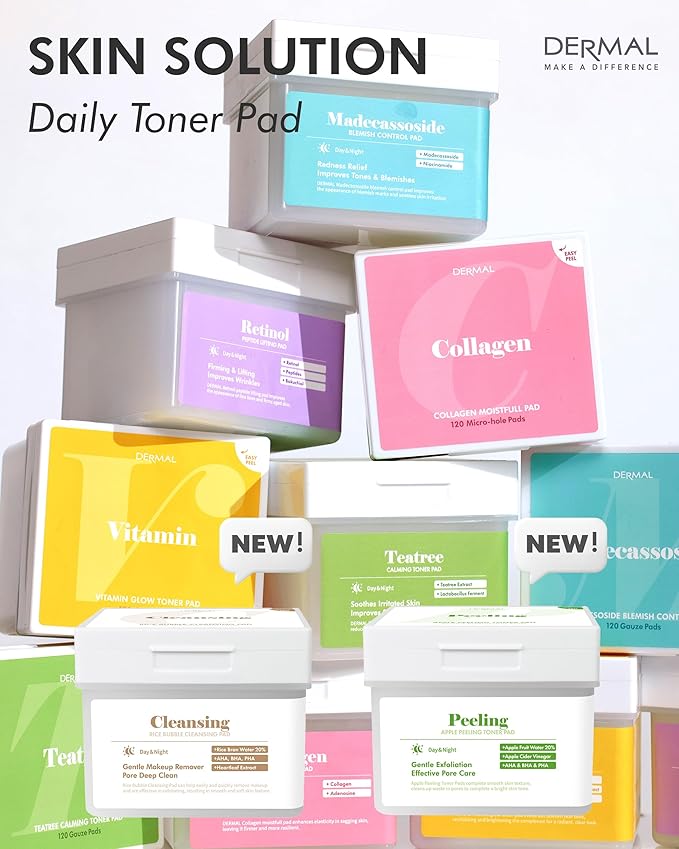 DERMAL Apple Peeling Toner Pad – Gentle Exfoliating and Hydrating Toner Pads with AHA, BHA, and PHA for Smoother, Radiant Skin - Facial Peels, Resurfacing Facial Exfoliants, 80pads