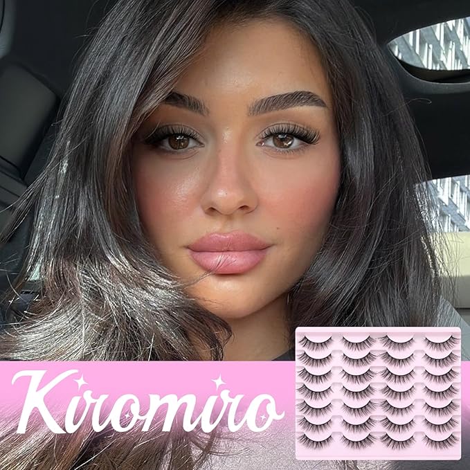 Kiromiro Lashes Wispy False Eyelashes Natural Look Faux Mink Lashes 14mm Cat Eye Pestañas Postizas Naturales Fake Lashes Strip Eyelashes Pack, 14 Pairs