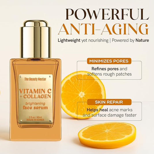 Vitamin C & Collagen Face Serum – Brightening, Firming, Even Skin Tone, Wrinkle Smoothing – Dermatologist Tested, Anti-Aging, Korean Skin Care – Clean Vegan Formula – 2 Fl Oz