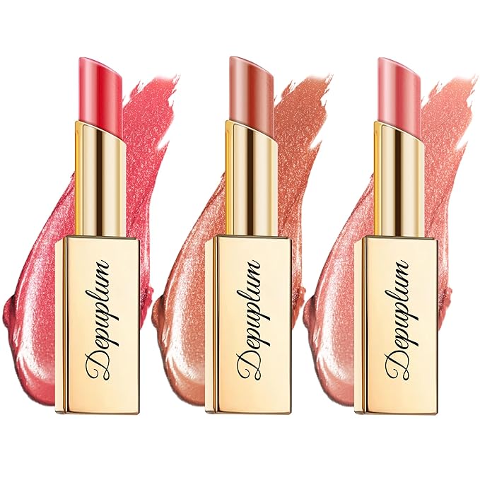 Red Brown Nude Lipstick Set for Women Shimmer Tinted Lip Balm Hydrating Moisturizing Lip Gloss Cruelty Free Lip Makeup, DM108/111/118