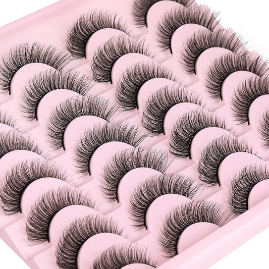 Wispy Mink Lashes 14mm 3D False Eyelashes Natural Look Cat Eye Short Strip Lashes Pack by Kiromiro