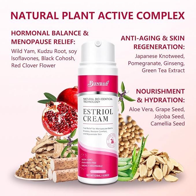 Estriol Face Cream for Women: Natural Bioidentical Moisturizer Cream with Wild Yam for Hormone Balance, Hydrates, Firms & Revitalizes Skin, 4.06 fl. Oz(3 Month Supply)