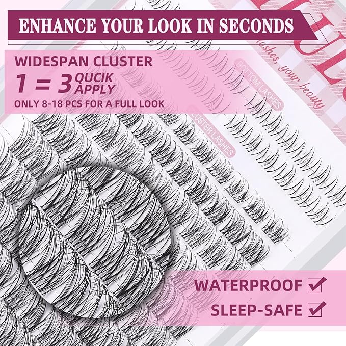Natural Lash Clusters 8-18mm with 5mm Bottom Lashes Natural Eye Lashes Wispy Lash Clusters False Eyelash Clusters DIY Eyelash Extensions Individual Cluster Lashes (U18 Lashes Only)