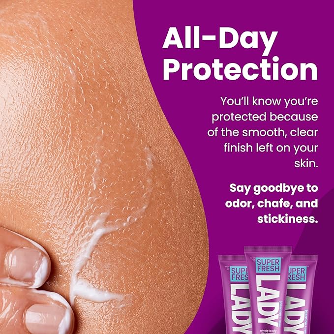 Super Fresh Lady Whole Body Deodorant for Women Twin Pack Aluminum Free Lotion for Privates Body and Skinfolds Stops Odor Jasmine Rose Scent Feminine Hygiene Two 4 oz Tubes for Daily Use