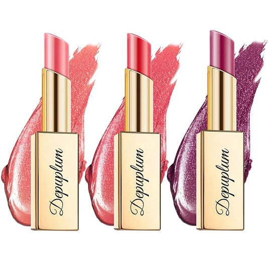 Nude Red Pink Lipstick Set for Women Shimmer Tinted Lip Balm Hydrating Moisturizing Lip Gloss Cruelty Free Lip Makeup, DM107/108/109