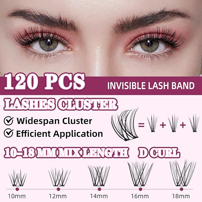 Natural Lash Clusters 10-18mm Mix D Curl DIY Extension Eye Natural Lashes False Wispy EyeLash Cluster (U26 Eyelashes Only)