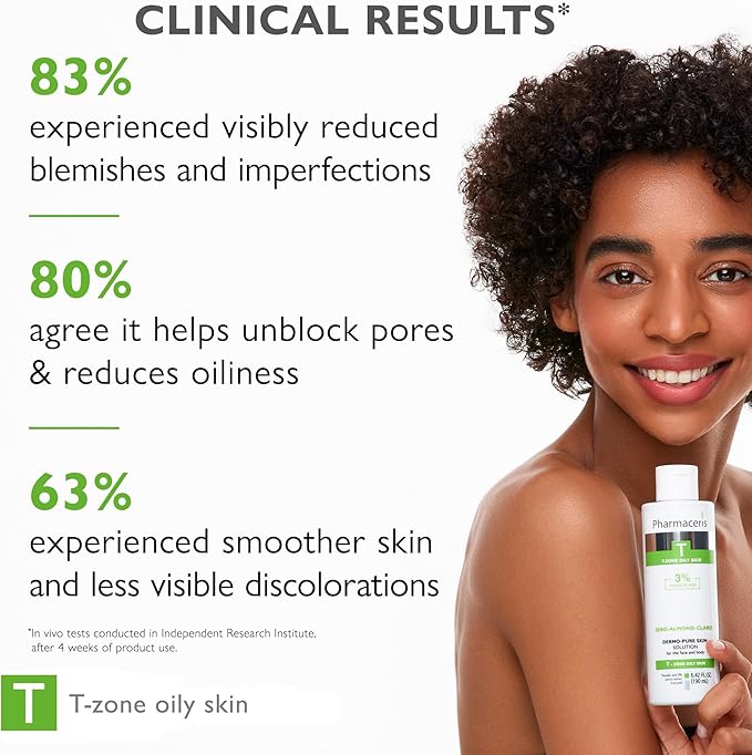 Pharmaceris Face & Body Breakout Solution - 3% Mandelic Acid Helps Clarify Blemish & Acne Prone Skin, Face, Back & Chest Pimples Exfoliating & Clearing Treatment, SEBO-ALMOND-CLARIS, 6.42 fl oz