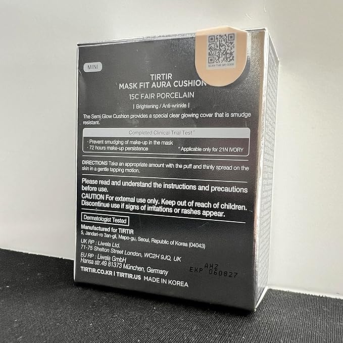 [*Mini Size*] TIRTIR Aura Glow Silver Cushion | Korean Cushion Foundation, (#15C Fair Porcelain, 0.15 Fl Oz)