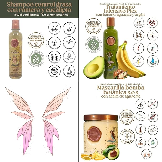 Aftercare for Ritual Botánico Keratina Orgánica | Treatment to Straighten, Repair and Relax Hair | All Natural, Organic & Vegan Ingredients | Product of Colombia (3 Piece Kit-Grasa Shampoo)