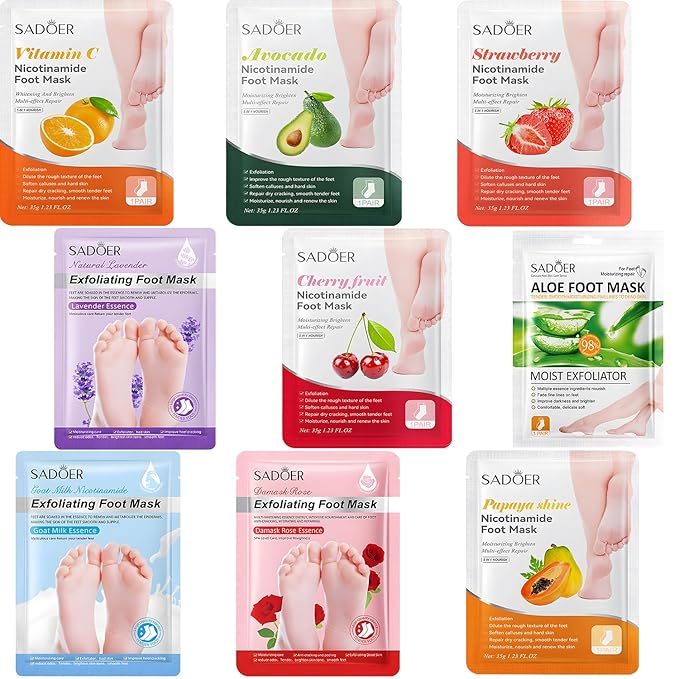 Foot Masks Moisturizing Socks - Moisturizes Tired, Dry & Cracked Feet, Exfoliating Hydrating Foot Mask - Dry Skin Solution - Moisturizing Foot Treatment- All Skin Types - 9 Pairs