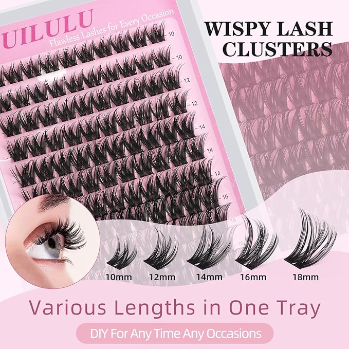 Wispy Lash Clusters Kit 10-18mm Mix D Curl Eye Lashes Wispy Lash Cluster False Eyelash Clusters DIY Lash Extension Kit with Lash Bond & Seal, Lash Glue Remover, Lash Tweezers(U13 Lash Kit)