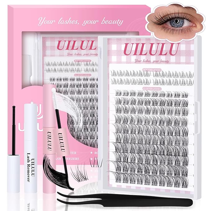 Natural Lash Clusters Kit 8-18mm with 5mm Bottom Lashes Natural Eye Lashes Wispy Lash Clusters False Eyelash Clusters DIY Lash Extension Kit with Bond & Seal Glue Remover Tweezers(U18 Lash Kit)