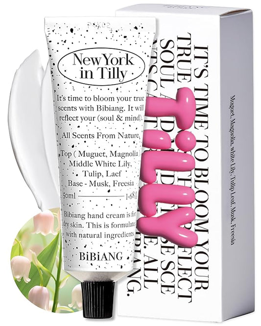 New York in Tilly Hand Cream - Korean Hand Care for Moisturizing & Nourishment - Hydrating Hand Care Formula with Floral Lily Scent, Shea Butter & Niacinamide - 1.69oz