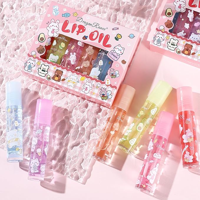 6pcs Roll On Lip Gloss Set, Fruit Flavored Lip Gloss Set Glossy Lip Make-up for Kids and Teens, Non Toxic, Kid Friendly, Party Gift, Best Friends