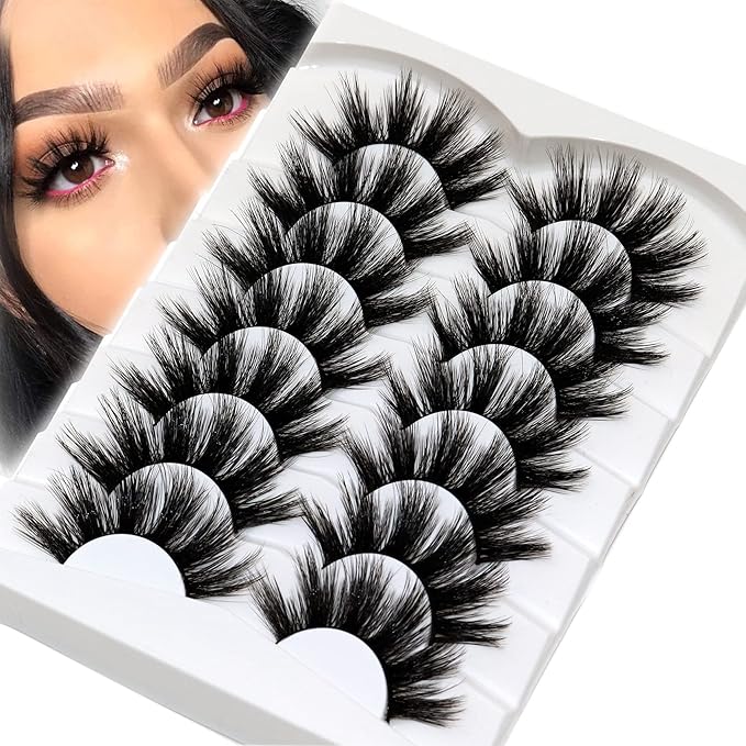 Veleasha False Eyelashes Long Faux Mink Lashes Fluffy Handmade Fake Eyelashes Natural Look 7 Pairs Pack Luxury Cat Eye Lashes (800)