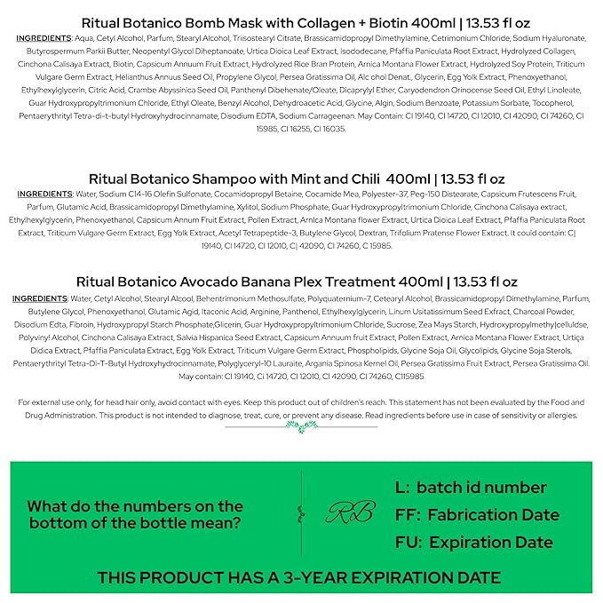 Aftercare for Ritual Botánico Keratina Orgánica | Treatment to Straighten, Repair and Relax Hair | All Natural, Organic & Vegan Ingredients | Product of Colombia (3 Piece Kit-Caspa Shampoo)