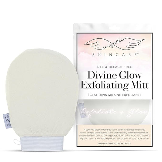 Seraphic Skincare Divine Glow Exfoliating Mitt (1pc) – 100%, Dye-Free, Bleach-Free Vegan Viscose Korean Exfoliating Glove – Body Exfoliator for Self-Tan Removal & Keratosis Pilaris