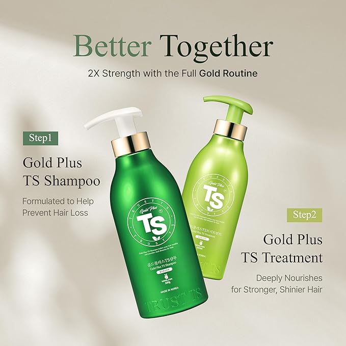 TS Gold Plus Shampoo (2EA Set) | Hair Loss Shampoo with Biotin, Gold Extract & Niacinamide | Scalp Circulation & Volume Care | Sulfate-Free Korean Hair Care for Thinning Hair (17.6 Fl Oz / 500mL)