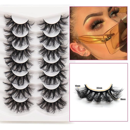 Veleasha False Eyelashes Wispy Faux Mink Lashes Fluffy Handmade Fake Eyelashes Natural Look 7 Pairs Pack Luxury Cat Eye Lashes (802)