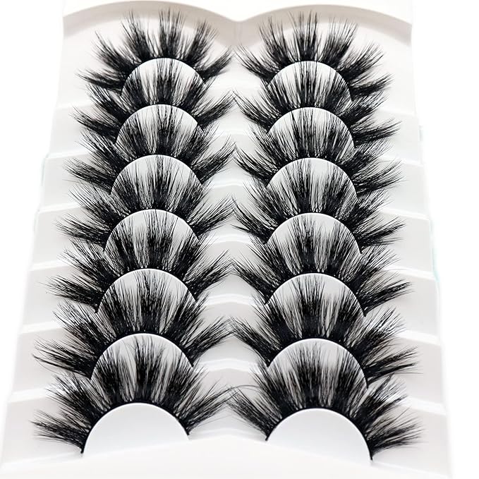Veleasha False Eyelashes Long Faux Mink Lashes Fluffy Handmade Fake Eyelashes Natural Look 7 Pairs Pack Luxury Cat Eye Lashes (800)