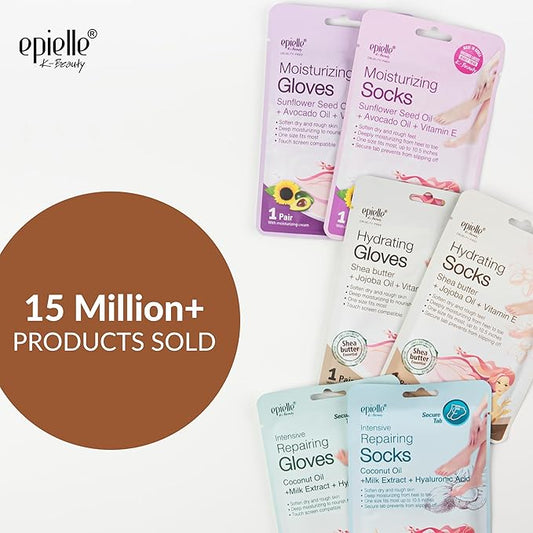 Epielle Hydrating Hand & Foot Masks 12 Pairs, Deep Moisturizing Socks & Gloves, Soften Dry Hands & Cracked Heels with Shea Butter & Jojoba Oil, Korean Skin Care, Foot Spa, Self Care Gifts for Women