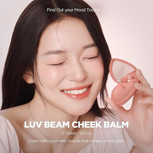 lilybyred Luv Beam Cheek Balm | Heart-Shaped Korean Cream Blush, Semi-Matte Finish, Long-Lasting, Blendable & Buildable, Soft Creamy Texture, Lightweight, Natural Flush, 0.12 oz. (09 Zesty Coral)