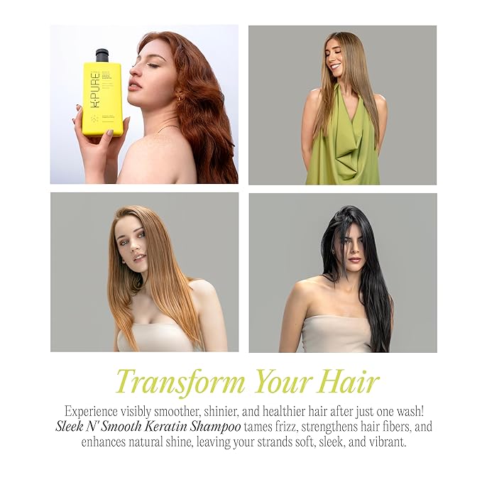 Rev320 Sleek N' Smooth Keratin Shampoo by K-Pure, KeraCore Technology, Sulfate & Paraben Free, Anti Frizz Shampoo for Strengthening, Smoothing and Shine, for Thinning Hair for Women, for Damaged Hair