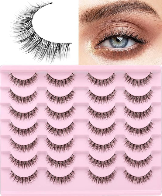 Kiromiro Eyelashes Wispy 10mm False Lashes Natural Look 3D Volume Mink Lashes Short Strip Lashes Pack