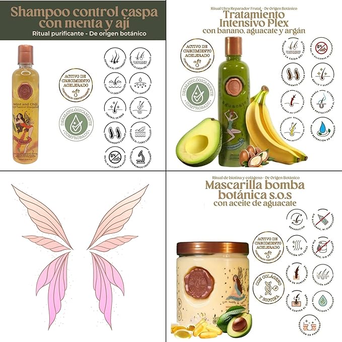 Aftercare for Ritual Botánico Keratina Orgánica | Treatment to Straighten, Repair and Relax Hair | All Natural, Organic & Vegan Ingredients | Product of Colombia (3 Piece Kit-Caspa Shampoo)