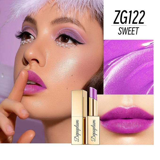 Purple Lipstick Moisturizing for Women Shimmer Tinted Lip Balm Hydrate Nourish Lip Gloss Vegan& Cruelty Free Lip Makeup, ZG122 Sweet